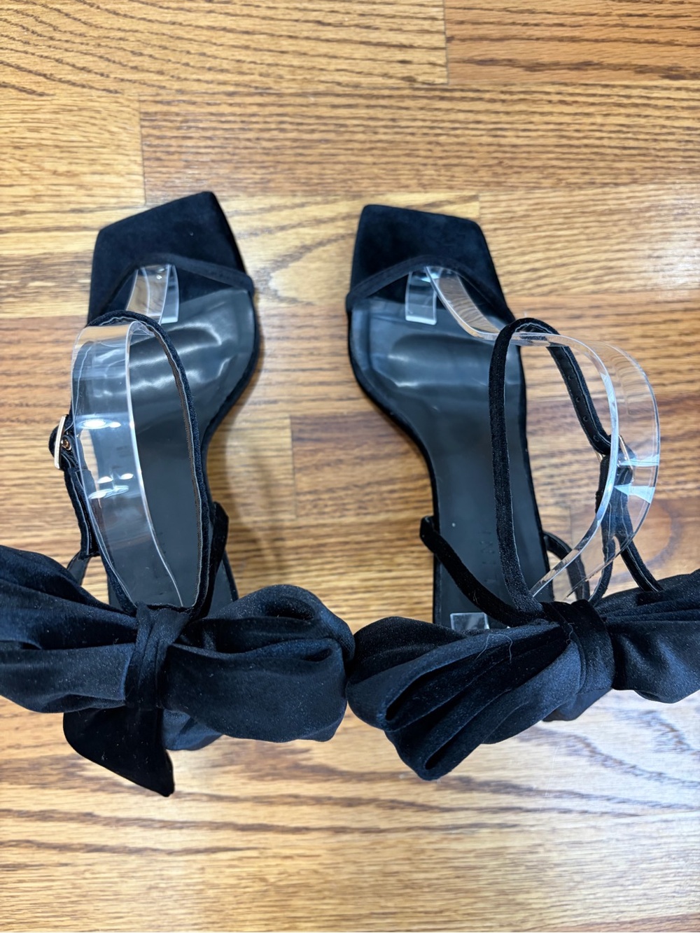 Billini Black Velvet Bow Ankle Strap Heels - Picture 6 of 10